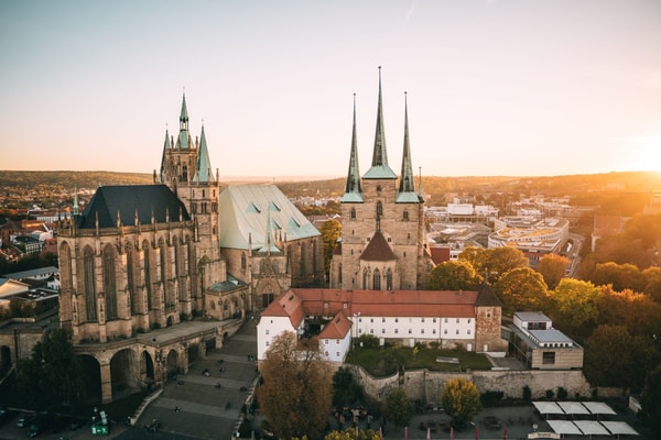 Erfurt Luftaufnahme im Sonnenuntergang
